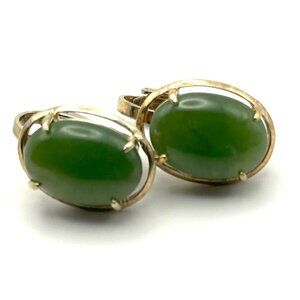 CLIP-ON Gold-Tone Jade Earrings